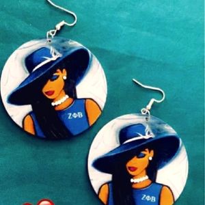 ⚪(ΖΦΒ) Zeta🔵Phi⚪Beta🔵Wood⚪Earrings🔵